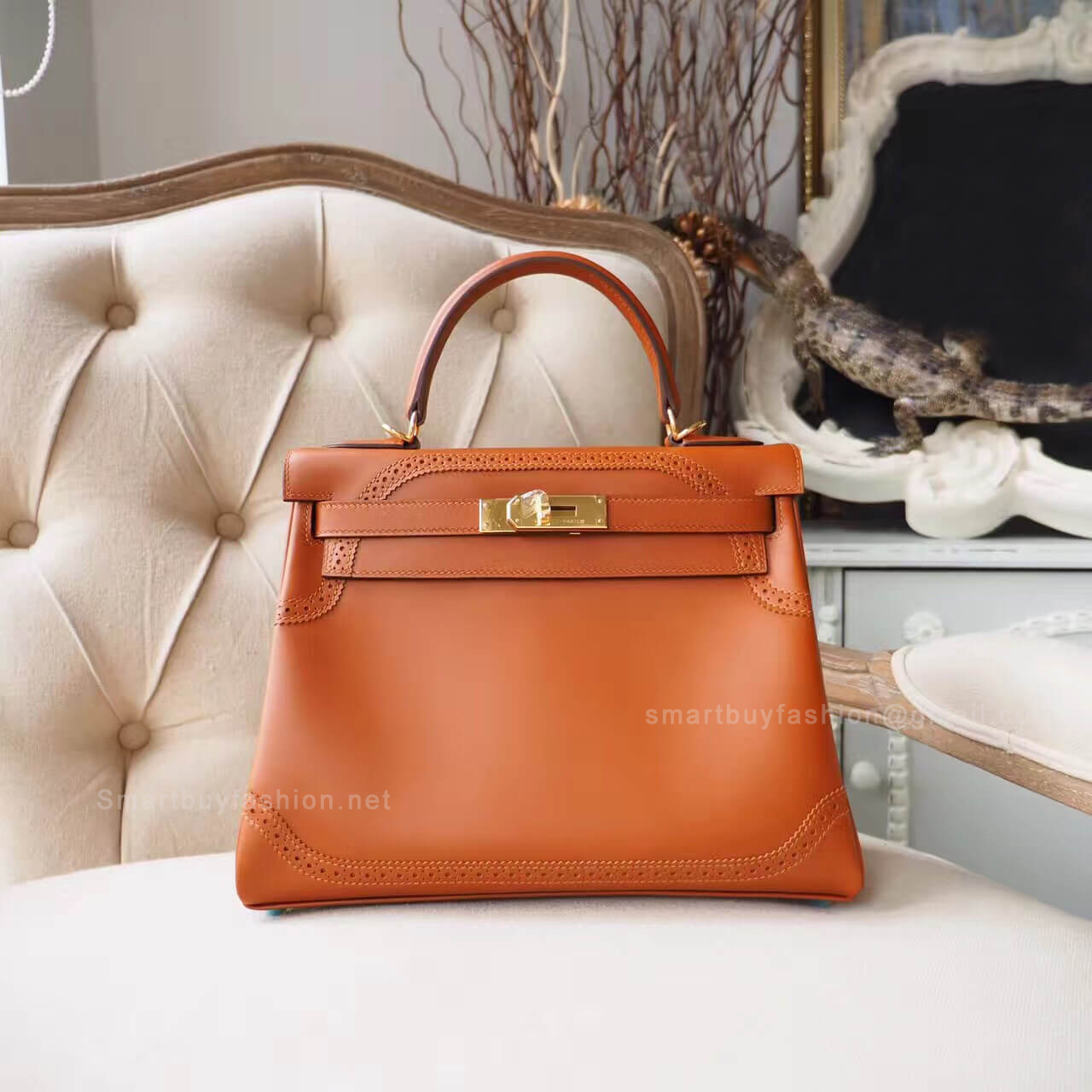 Hermes Kelly 28 Bag Ghillies in ck34 Fauve Tadelakt GHW